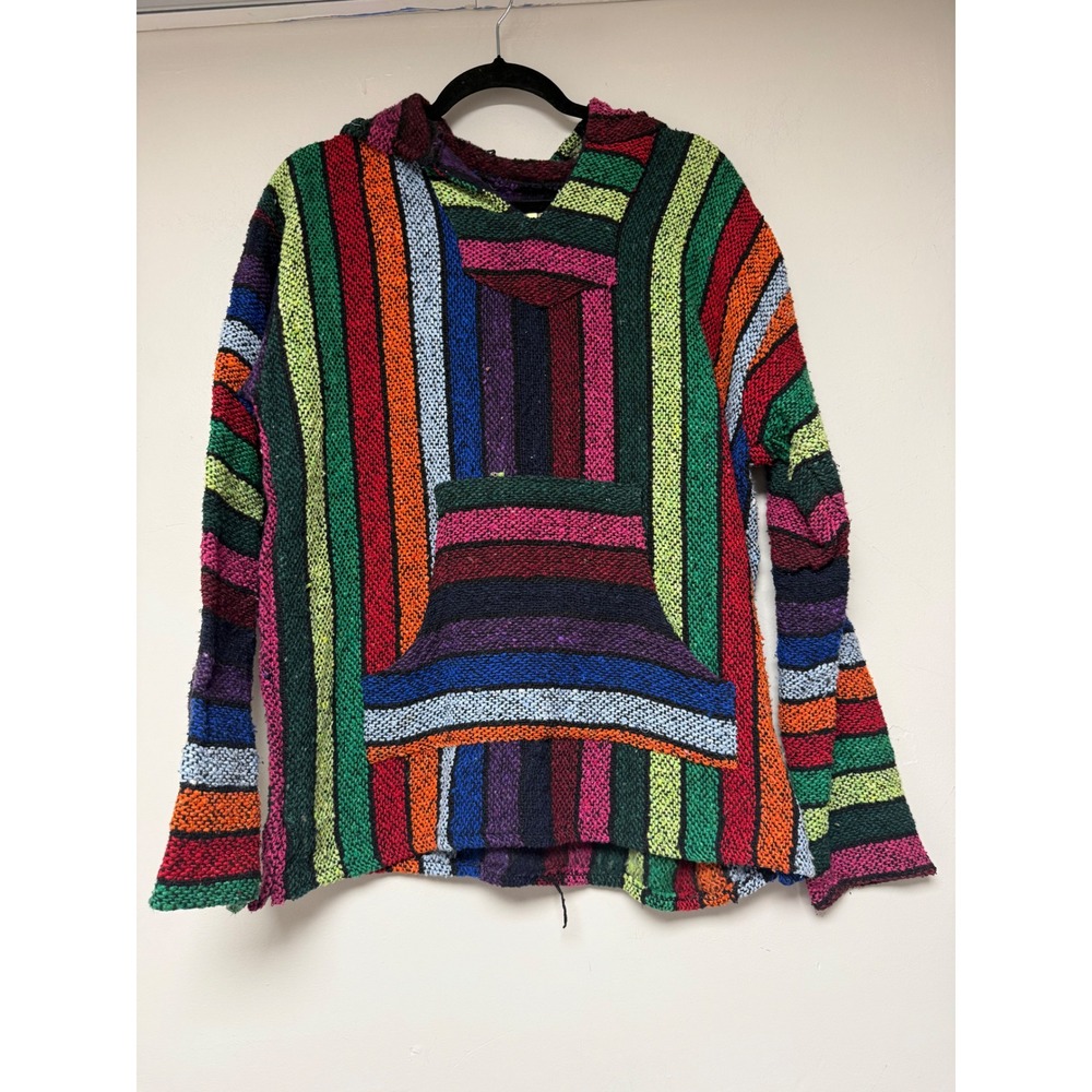 Iguana Jack Baja Hoodie Pullover Striped Colorful Festival Hippie Boho Large‎